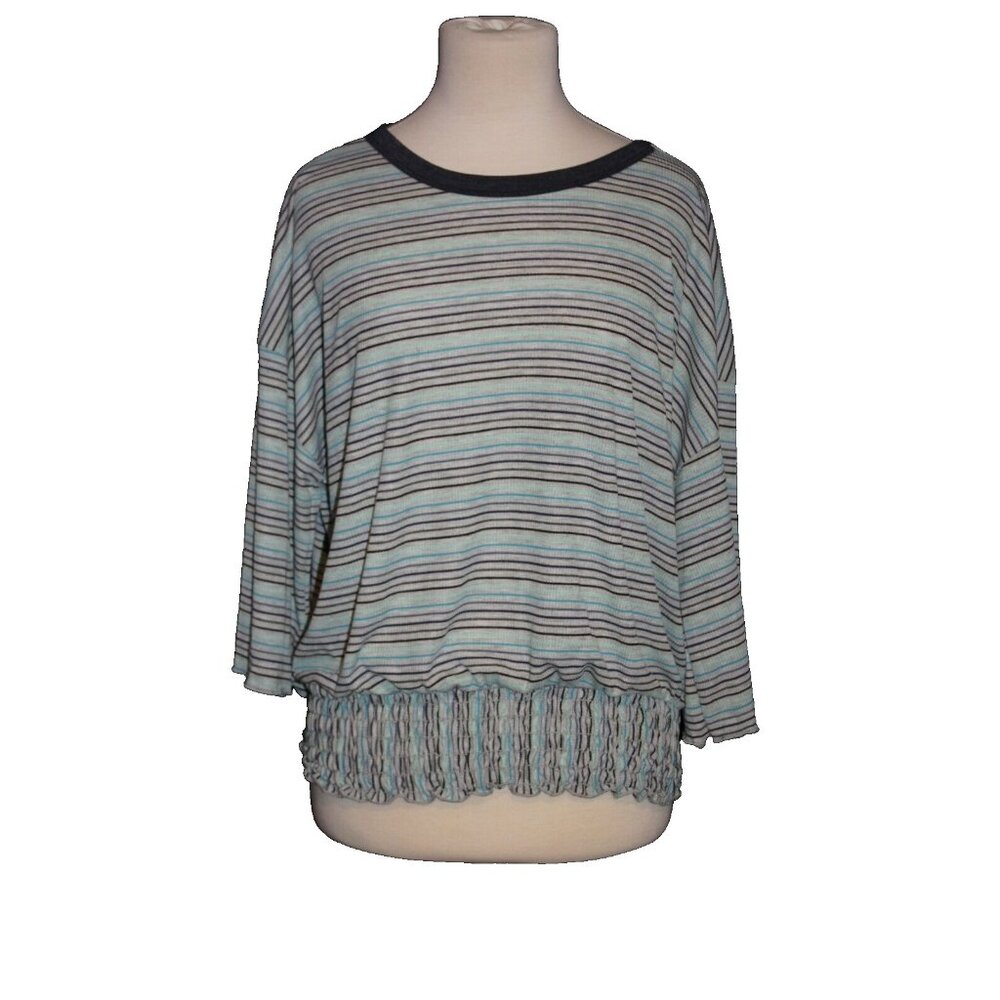 Coco and Main Women's Shirt Size Large L Gathered Waist Blue Stripe NEW NWT